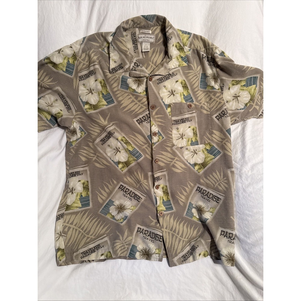 Men's Large Boca Classics Island Wear 95% Silk Travelers Paradise